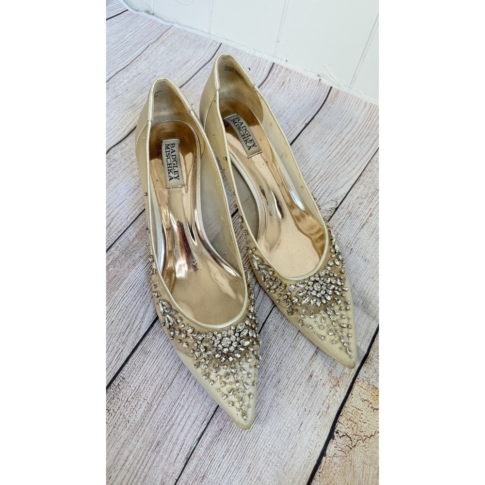 Badgley Mischka Onyx Pumps Ivory‎ Satin Crystal Heel Wedding Shoes Size 11